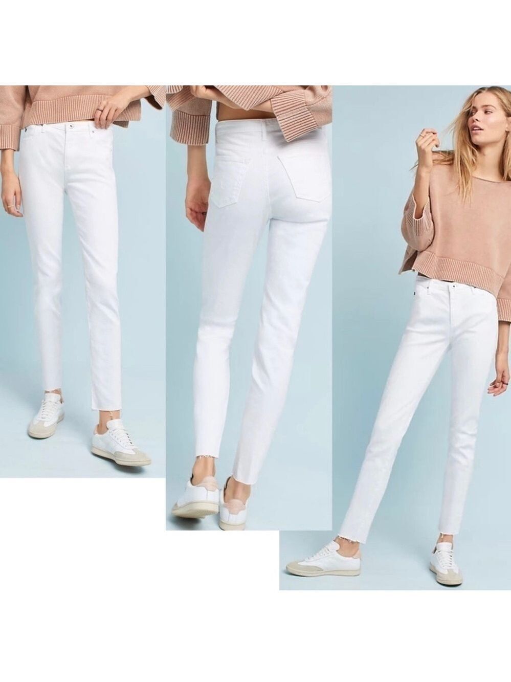 AG Adriano Goldschmied white The Farrah Skinny Ankle high rise denim jeans 25